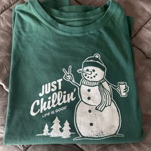 Life Is Good Forest Green Tee with Snowman Design